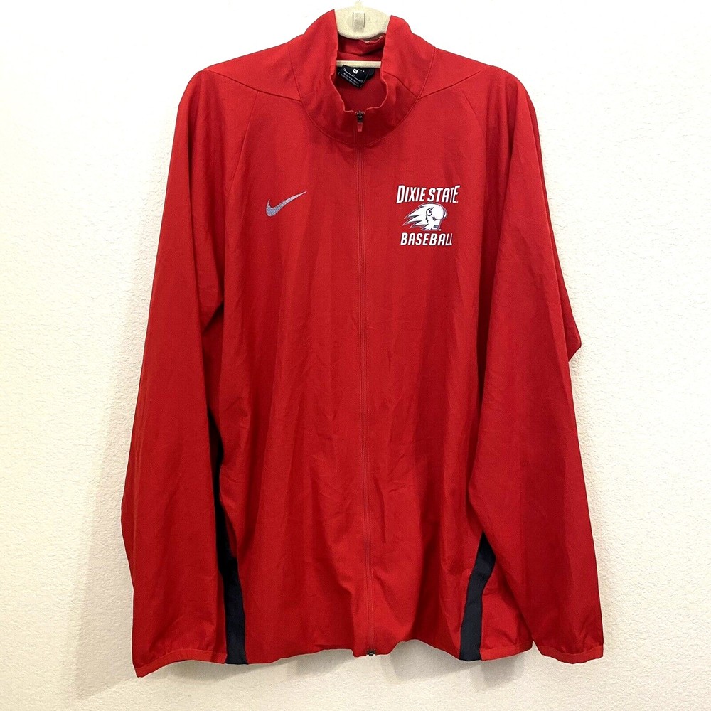 Nike Dri-fit Mens Jacket Size XL Red Fullzip Swoosh Dixie State Baseball
